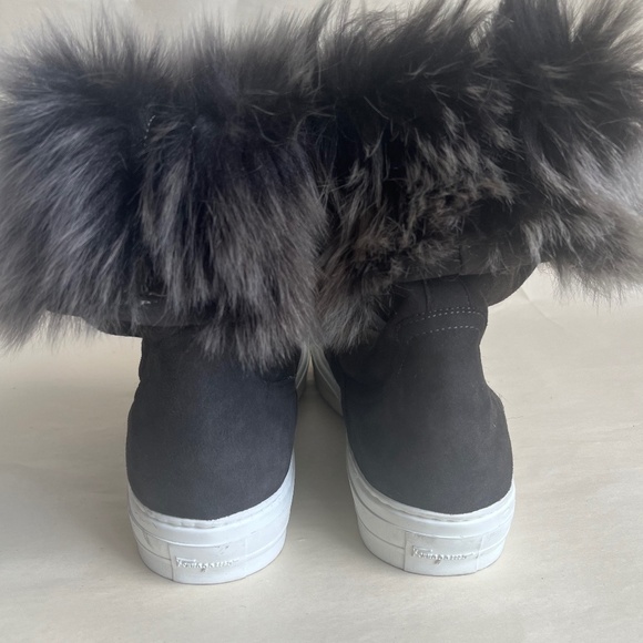 Salvatore Ferragamo Lucio Shearling Real Fur Gray Suede Winter Boots Shoes - Picture 13 of 15
